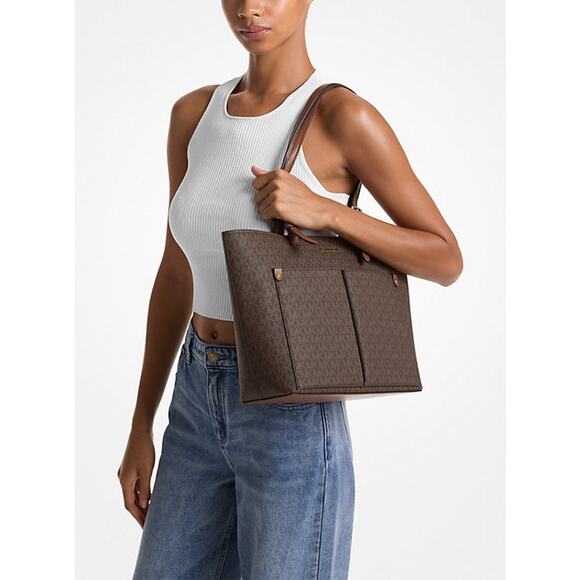 Michael Kors Womens Jet Set Travel Medium Double Pocket Tote Brown - Picture 6 of 6